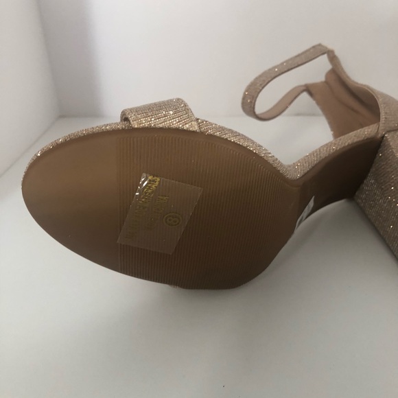 NWT Round open toe single strap Windsor high heeled sandals 8 rosegold glitter - Picture 11 of 15